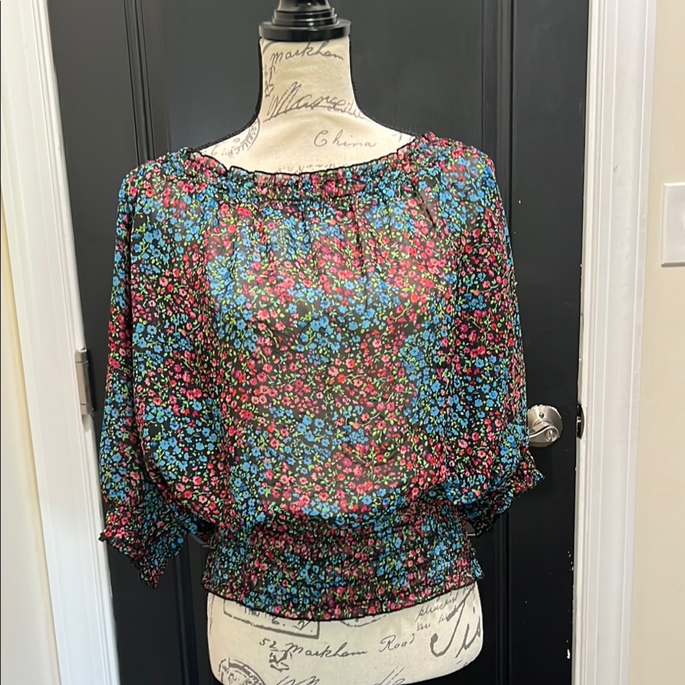 Floral Women's Top - Black, Blue, Red